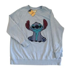 Disney Stitch Sweatshirt Woman XL Blue Cloud Terry Graphic Crew Neck Vacation